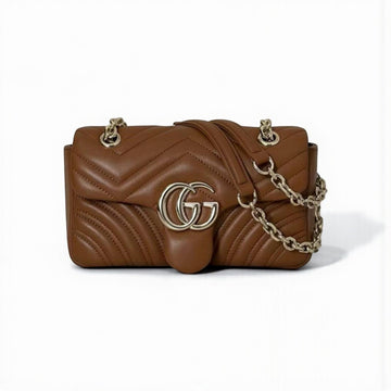 Gucci GG Marmont Small Shoulder Bag Brown Lambskin Leather