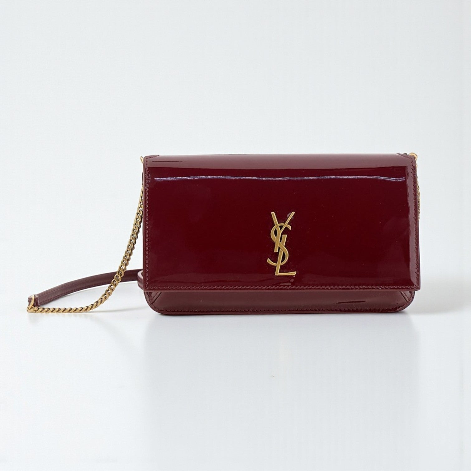 YSL Cassandre Bag Maroon Patent Calfskin Leather 18cm