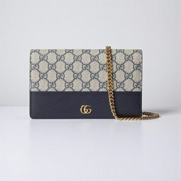 Gucci GG Marmont Mini Chain Bag in Beige & Blue Canvas