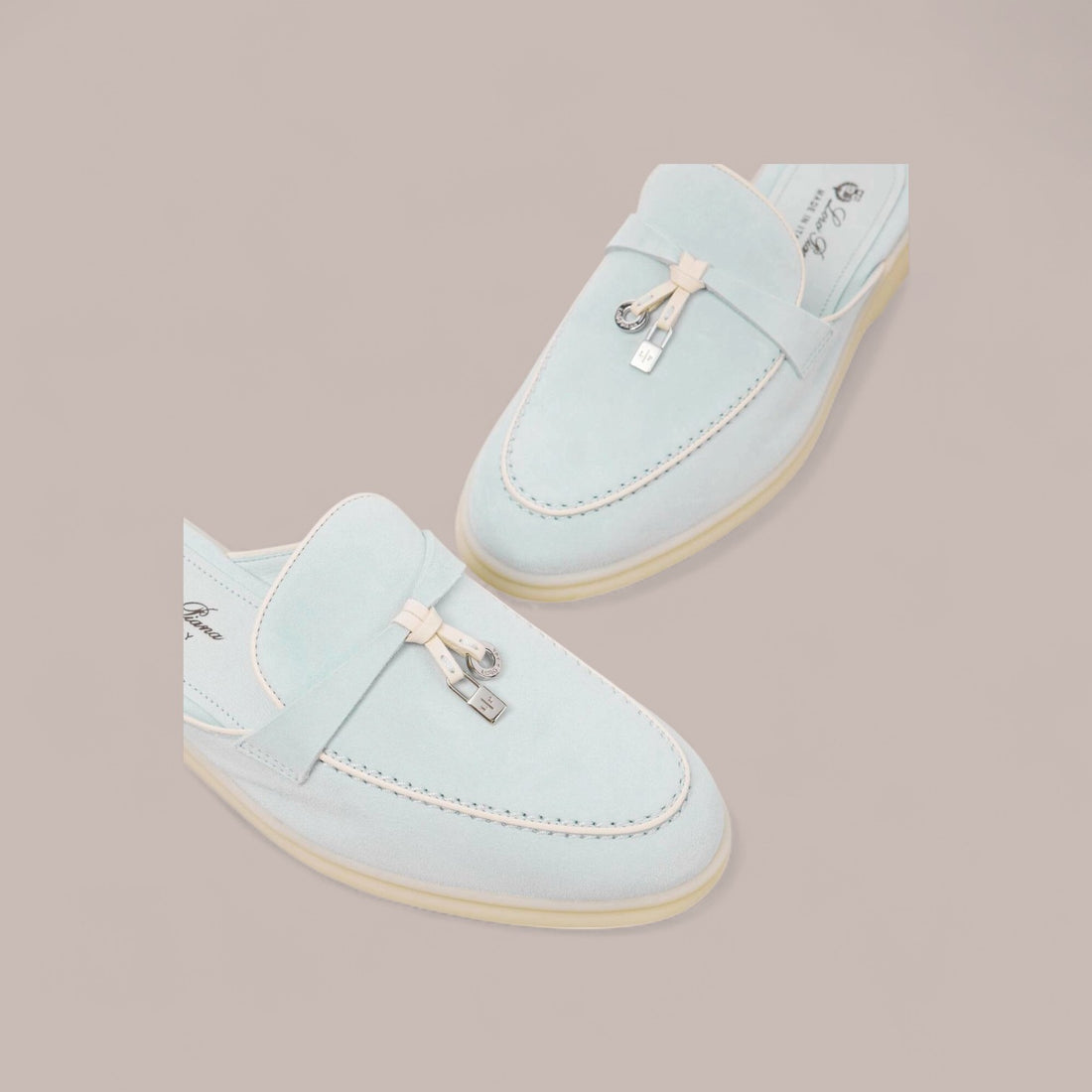 Loro Piana Babouche Charms Walk Loafer Suede, Sapphire Blue, Rubber Sole, White Lining, Box Damaged