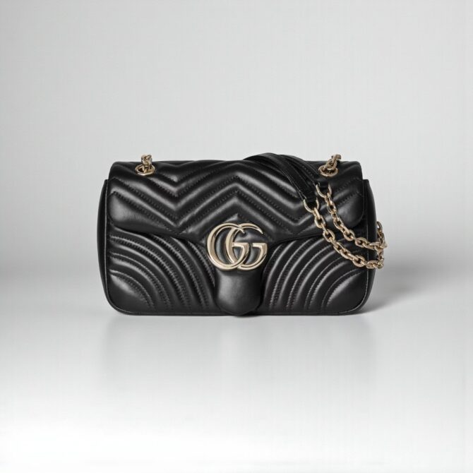 Gucci GG Marmont Small Shoulder Bag in Black Chevron Lambskin