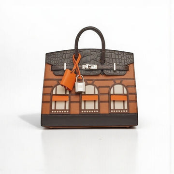 Hermès 20cm Birkin Sellier Faubourg Brown PHW Epsom Croco Leather 20cm