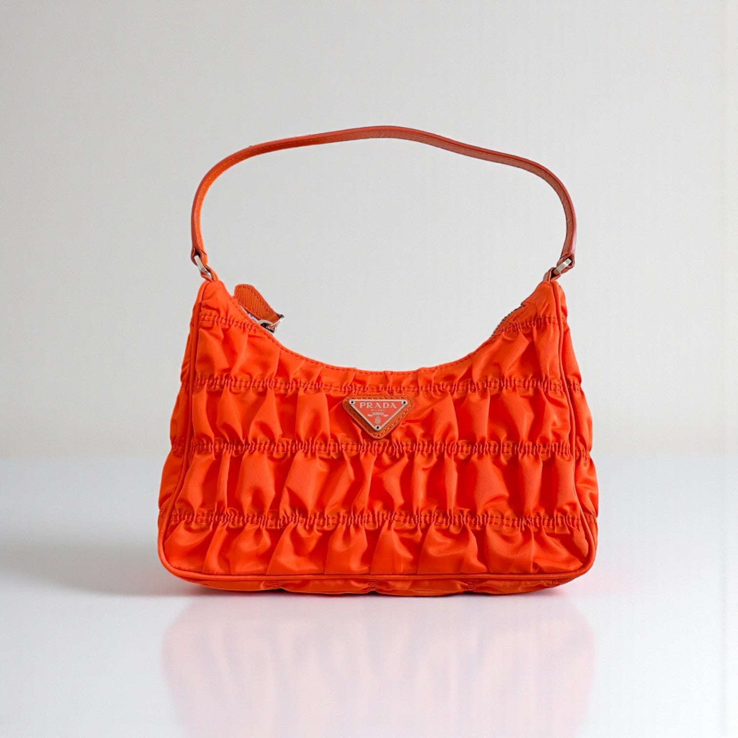 Prada Nylon & Saffiano Leather Mini Bag, Ruched Nylon