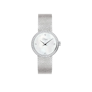 La D de Dior Satine Steel Watch with Pearl & Zircon Dial