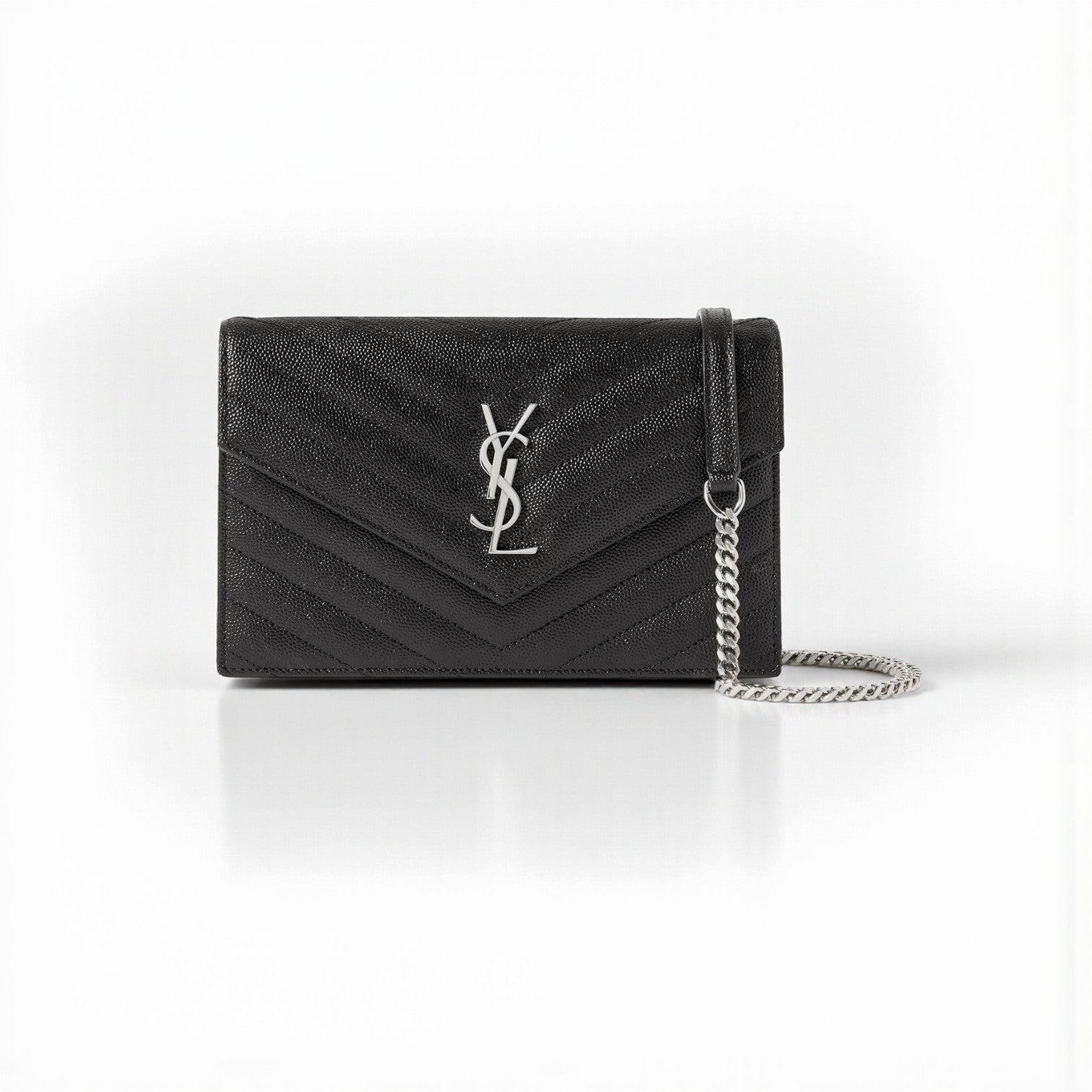 Black Chevron Quilted Leather Bag 18cm with Palladium Hardware