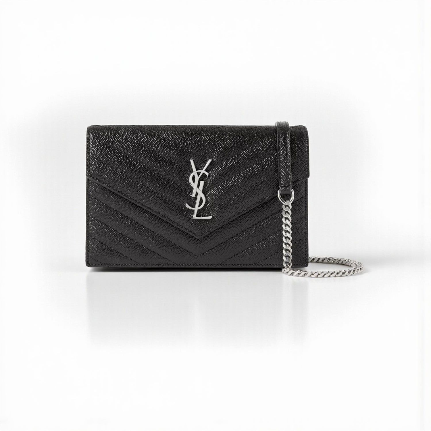 Black Chevron Quilted Leather Bag 18cm with Palladium Hardware