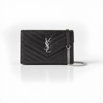 Black Chevron Quilted Leather Bag 18cm with Palladium Hardware