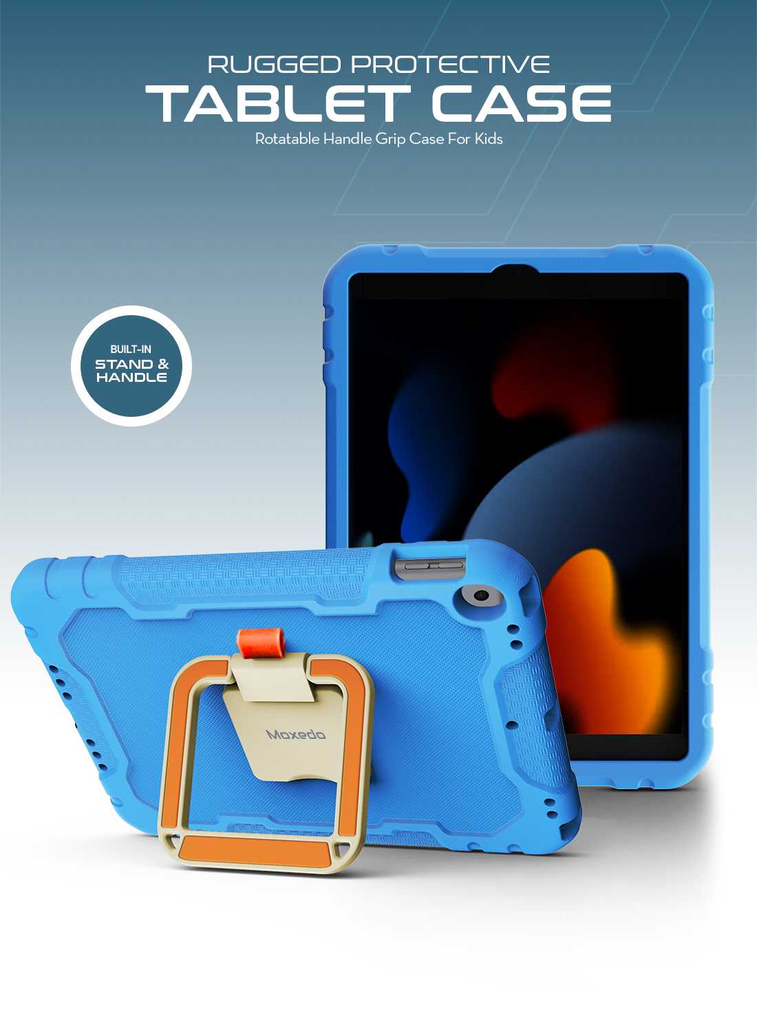 Moxedo Rugged Protective EVA Foam Silicone Kids Case Cover, Shockproof Foldable 360 Rotatable Stand Handle Grip with Pencil Holder Compatible for Apple iPad 2021 (9th Gen) 10.2 inch  ( ipad 7/8/9 )