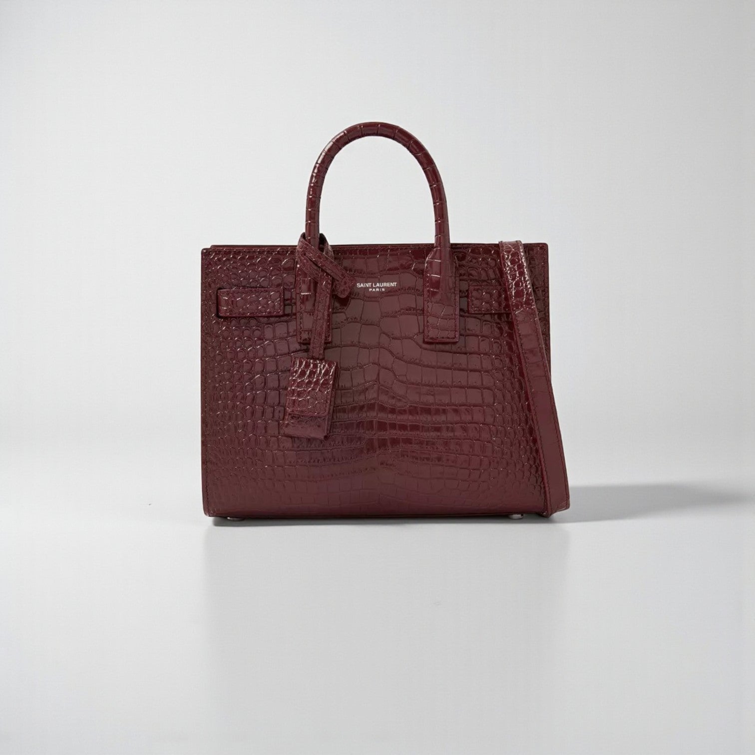 YSL Nano Sac De Jour Maroon Croc Leather Bag