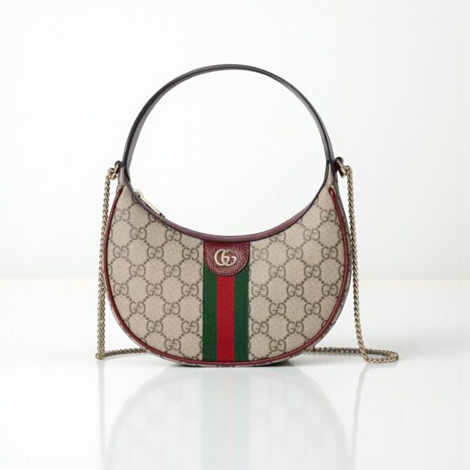 Gucci Ophidia Small Shoulder Bag Beige GG Monogram with Red Trim