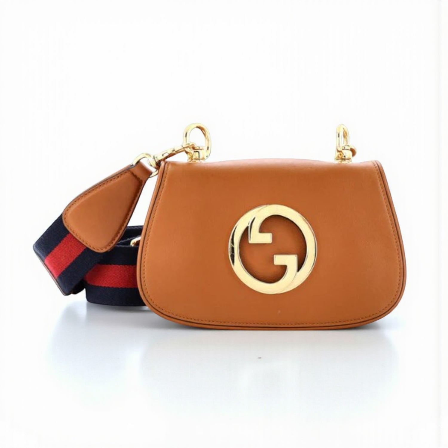 Gucci Blondie Small Web Stripe Leather Shoulder Bag, Smooth Leather, 22 x 13 x 5.5 cm