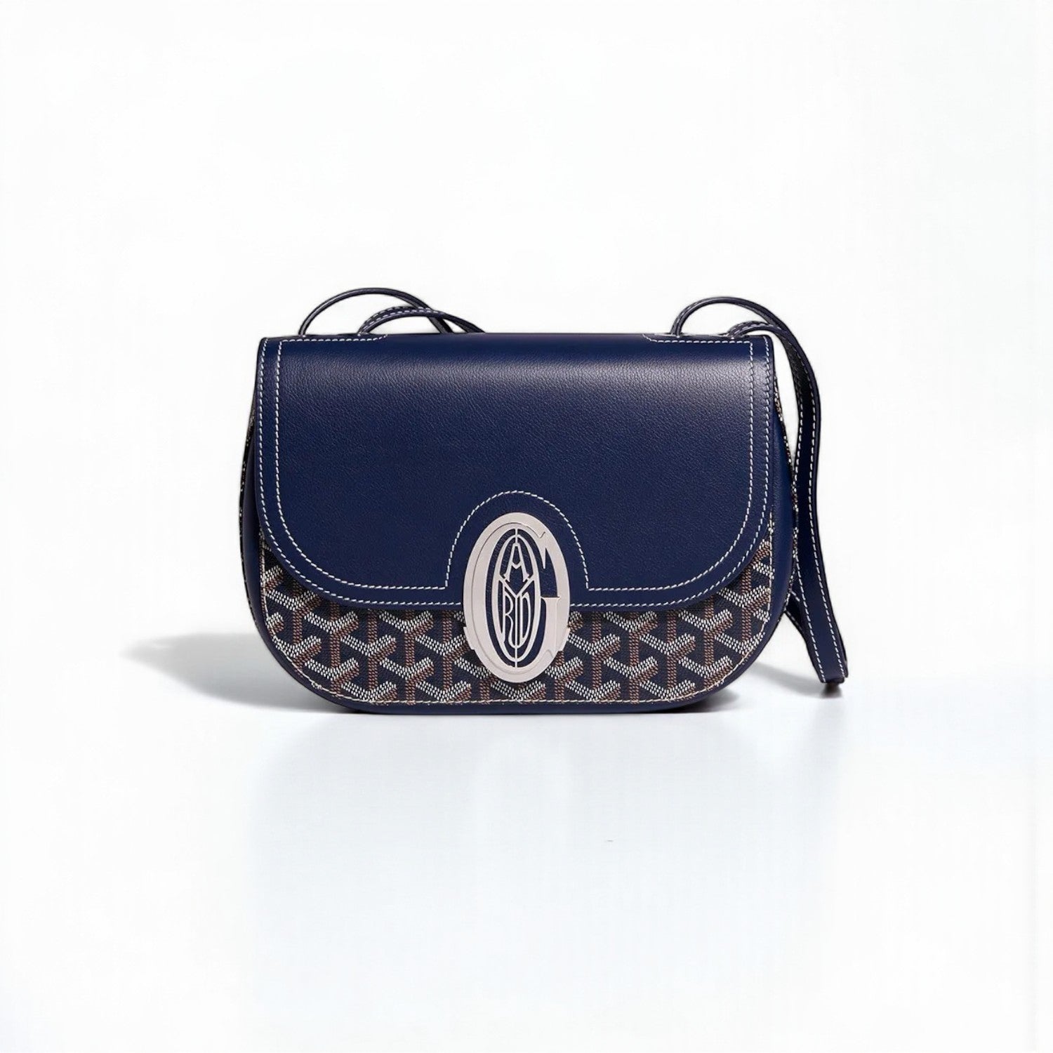 Goyard 233 Bag 25cm Navy Blue Canvas & Calfskin