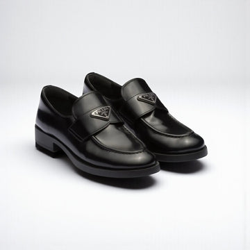 Prada Loafers in Black, Shiny Leather, Box Damaged