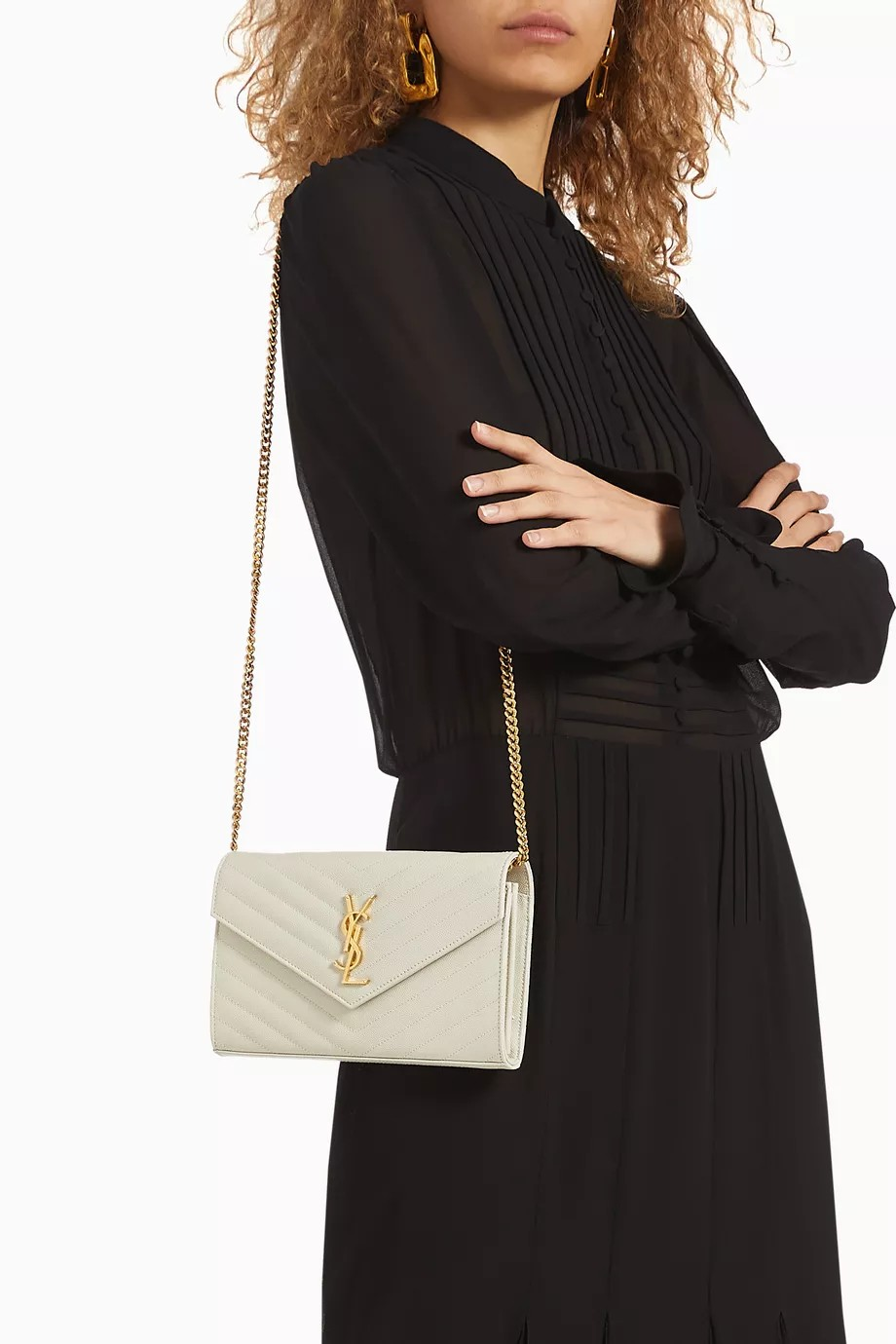 YSL Cassandre Envelope Chain Bag White – Quilted Calf Leather