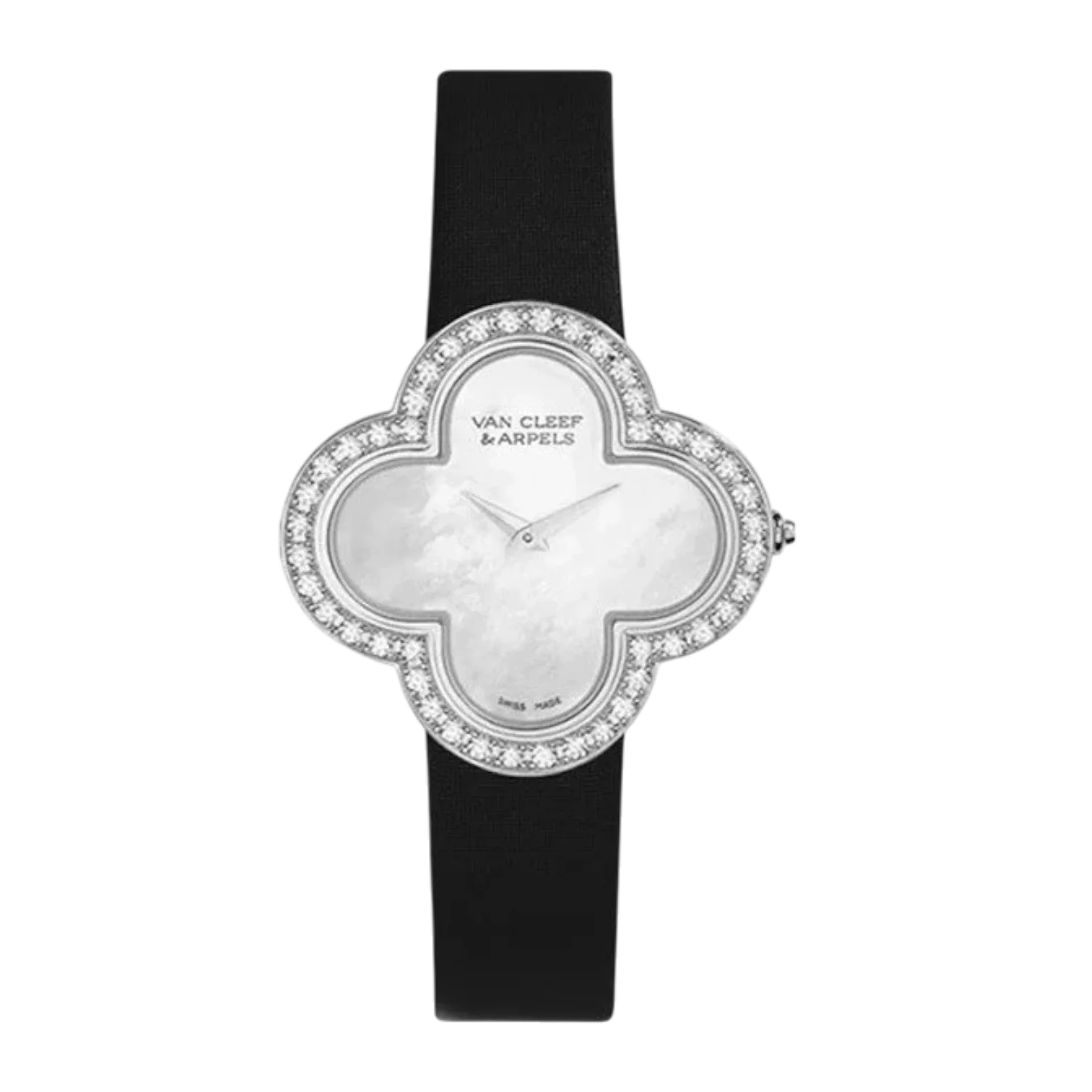 Alhambra Watch – 30mm White Gold, Zircon, Mother-of-Pearl