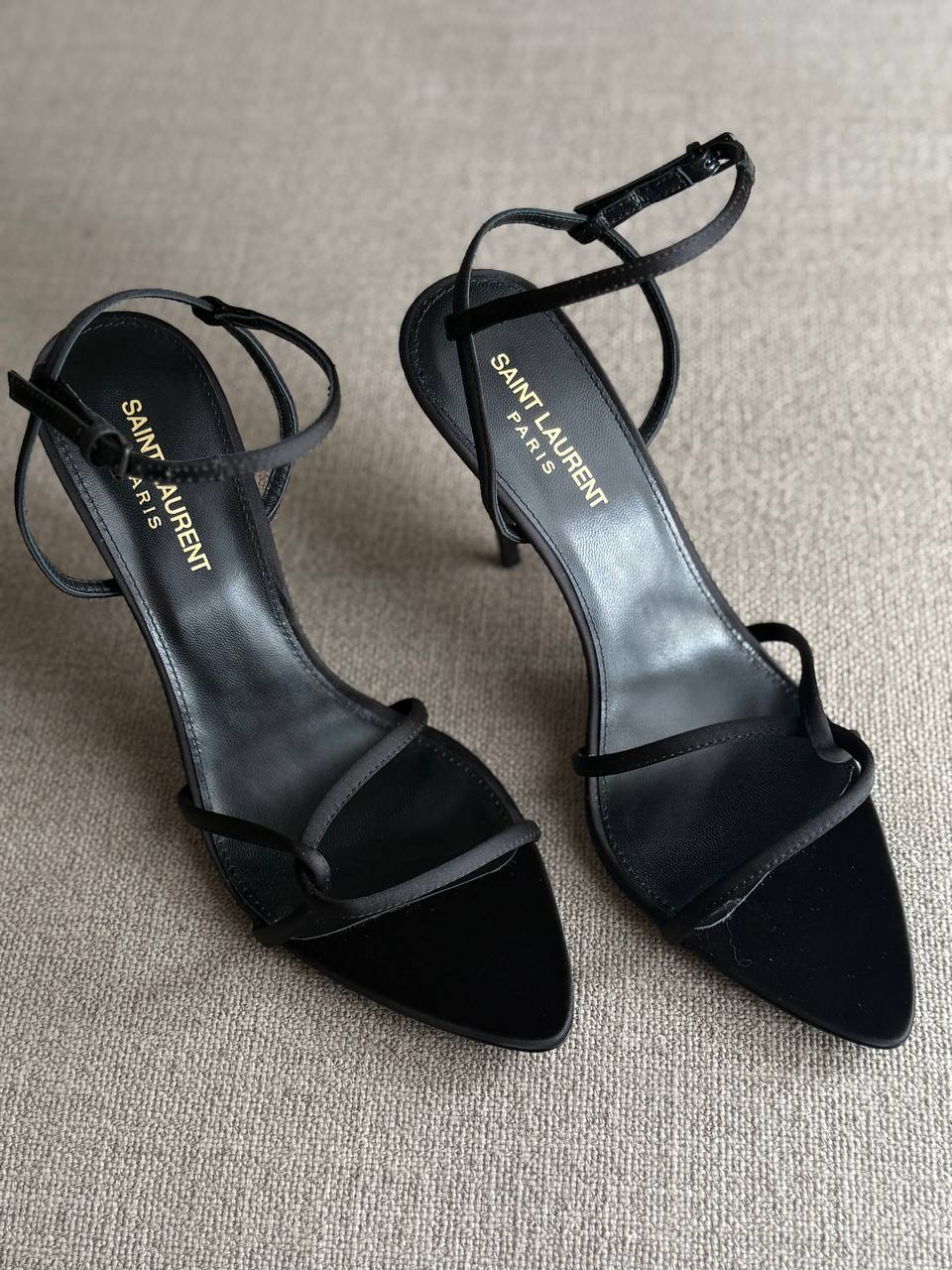 YSL Silk Satin Pointed Heels Sandals, 4.5" Heels, Satin Sandal Strap, Box Damaged