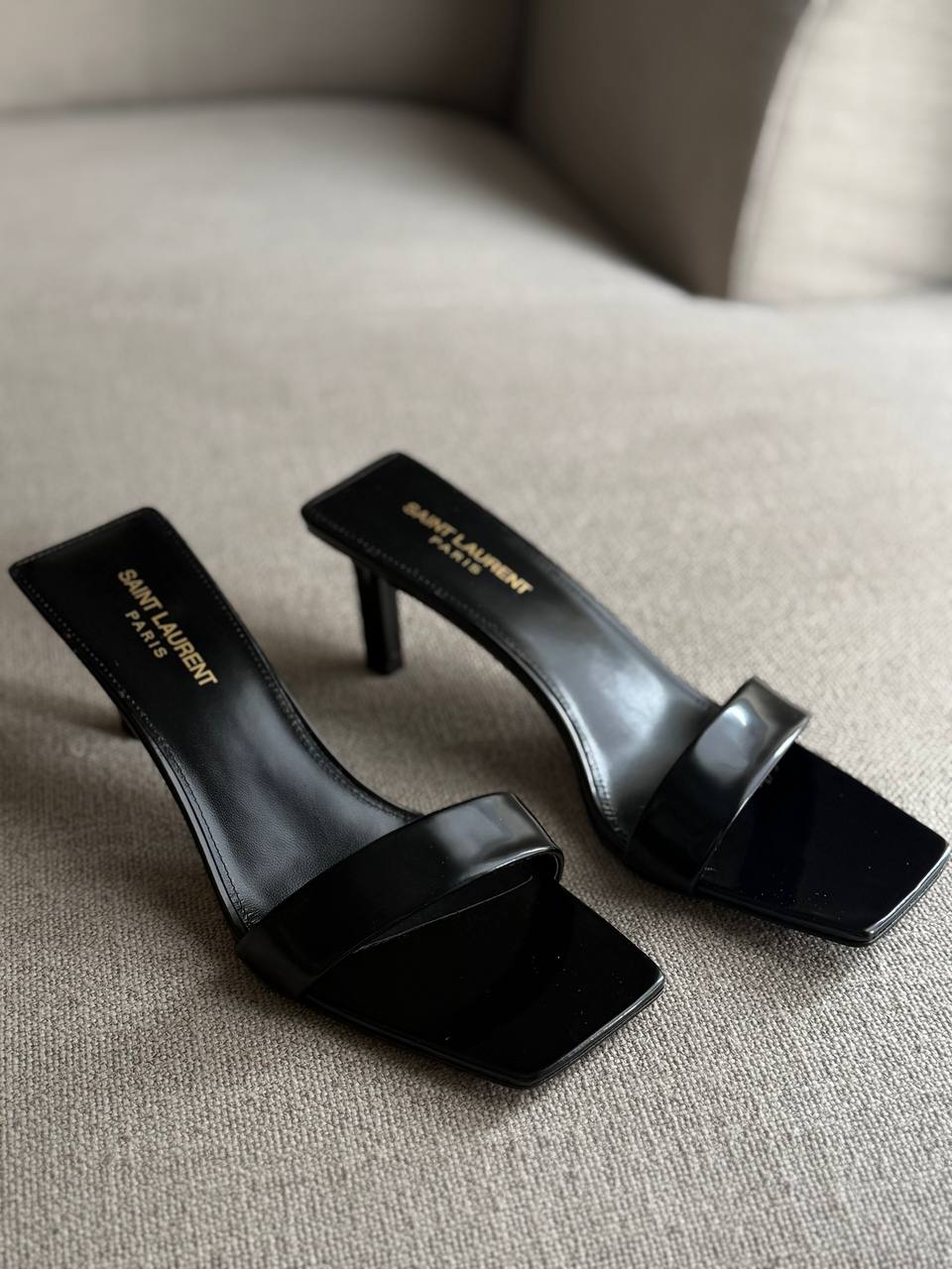 YSL Pam Mules, Patent Leather, 3" Heels, Box Damaged