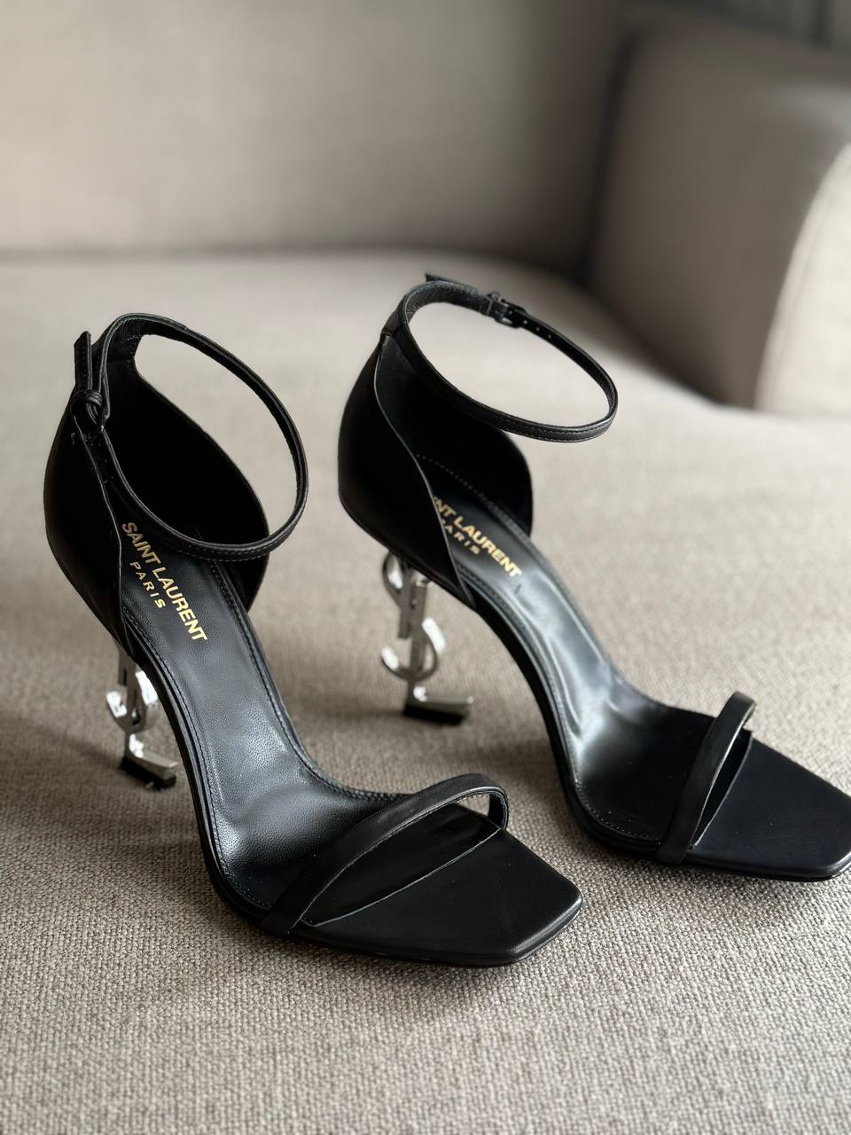 YSL Opyum Leather Logo Heels, 4.5" Heels, Smooth Leather, Box Damaged