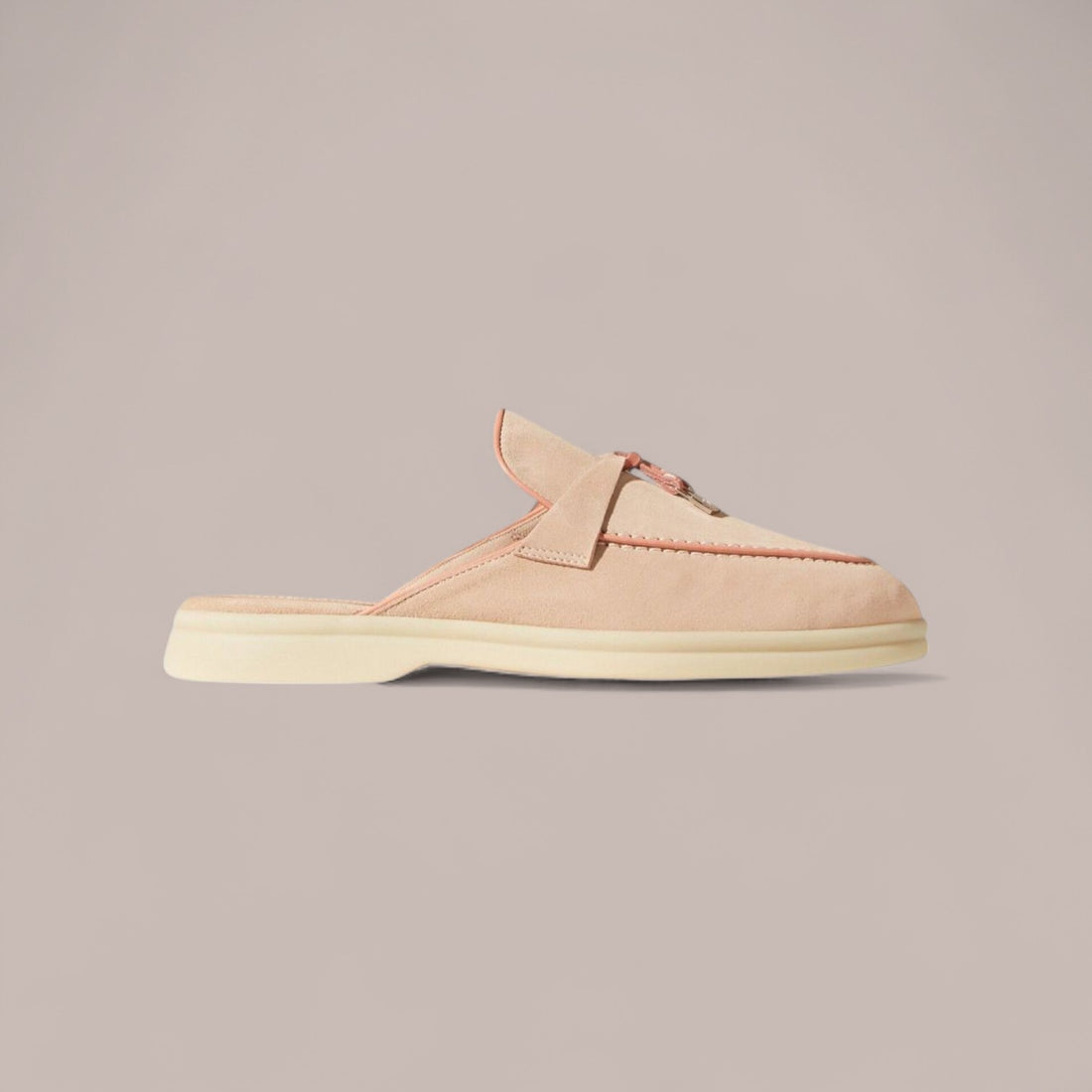 Loro Piana Babouche Charms Walk Loafer Suede, Sand Pink, Rubber Sole, Box Damaged