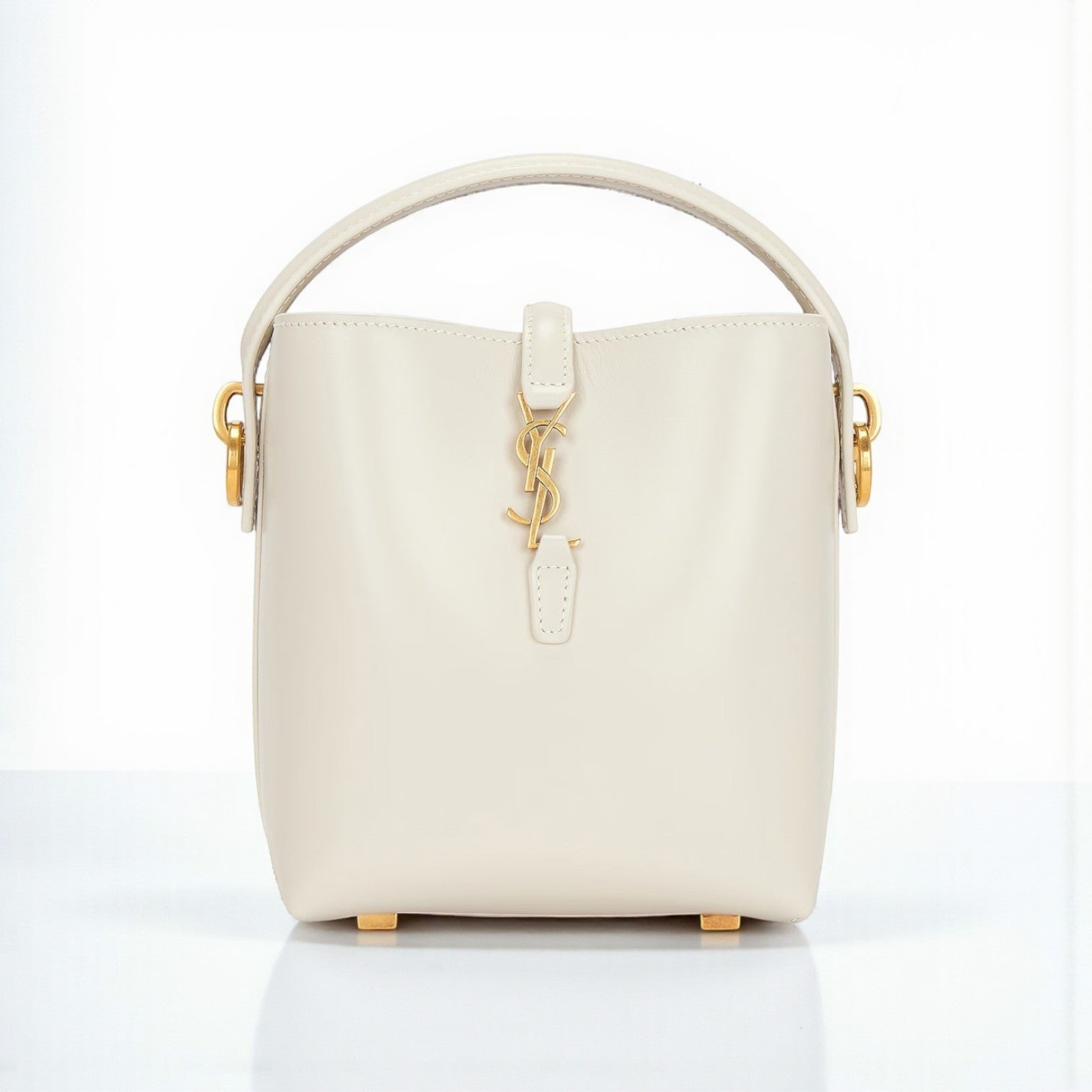 YSL LE 37 Small Bucket Bag Off White Shiny Leather 18cm