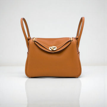 Hermès Lindy Mini Bag in Toffee Clemence Leather, Gold Hardware