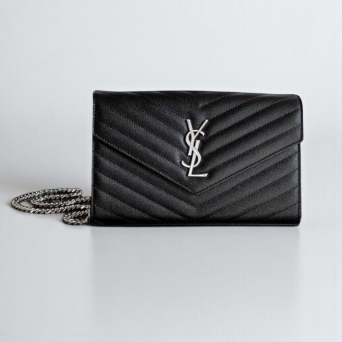 YSL Cassandre Envelope Chain Bag Black – Quilted Calf Leather