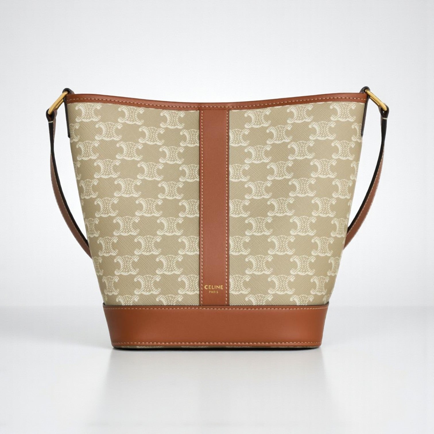 Celine Medium Bucket Triomphe Canvas Calfskin 22x23x13cm