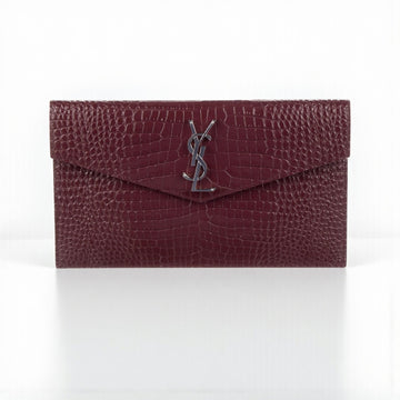 YSL Uptown Pouch in Glossy Red Patent Leather