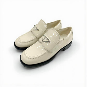 Prada Loafers Patent Leather in Creme, Cream/Off White, Box Damaged