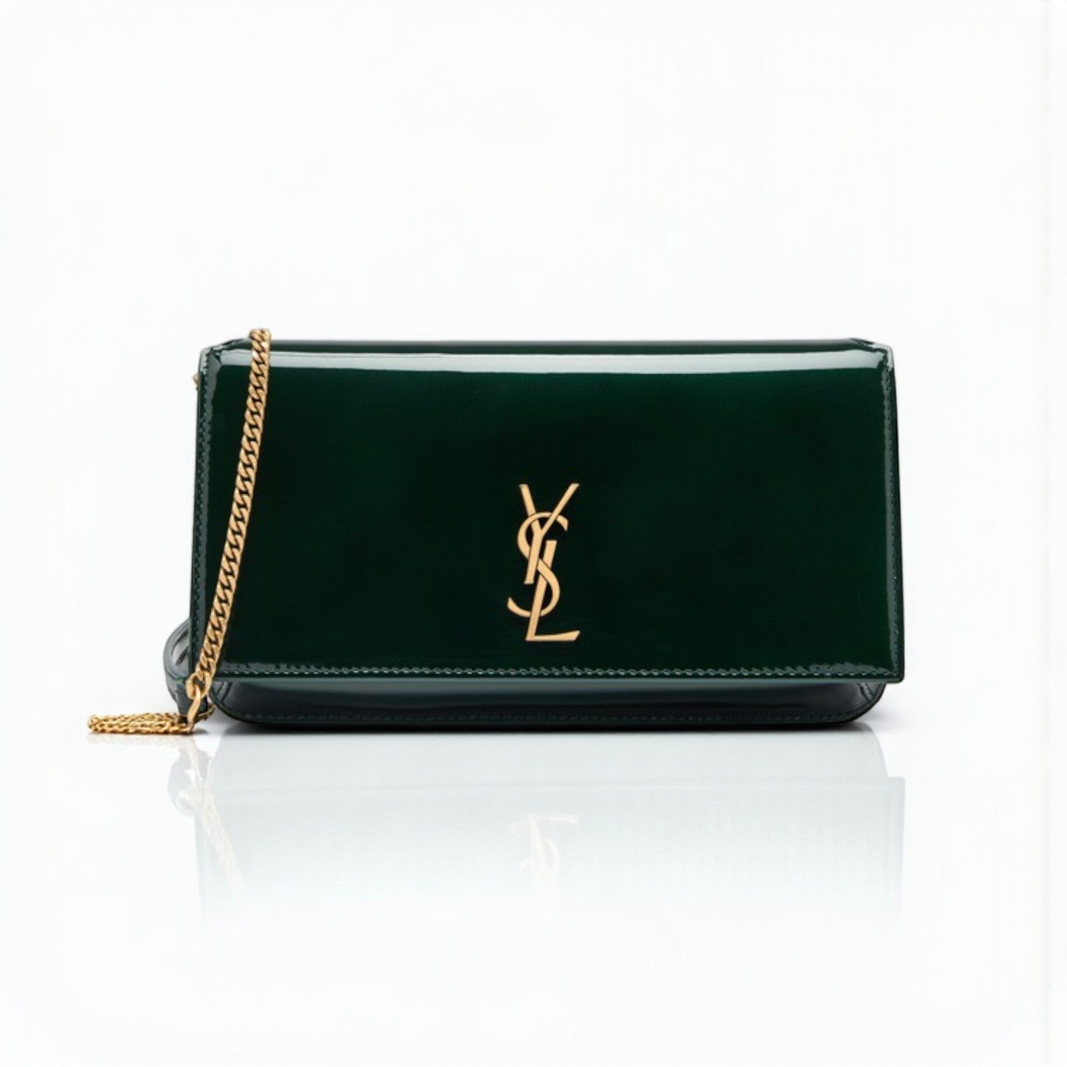 YSL Cassandre Bag 18cm Green Patent Calfskin Leather