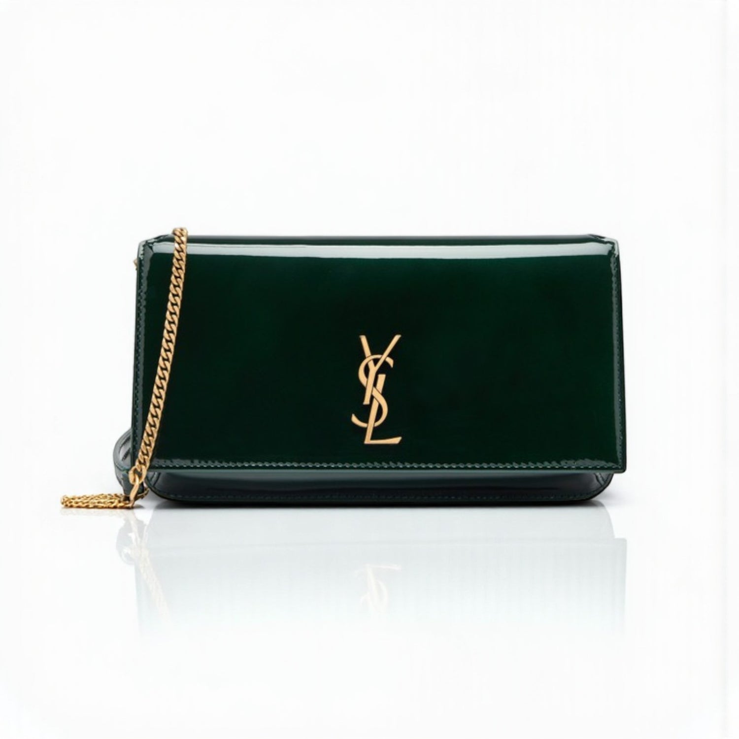 YSL Cassandre Bag 18cm Green Patent Calfskin Leather