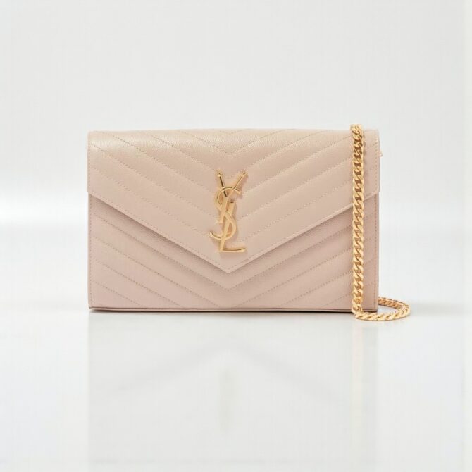 YSL Cassandre Envelope Chain Bag Light Beige – Quilted Calf Leather