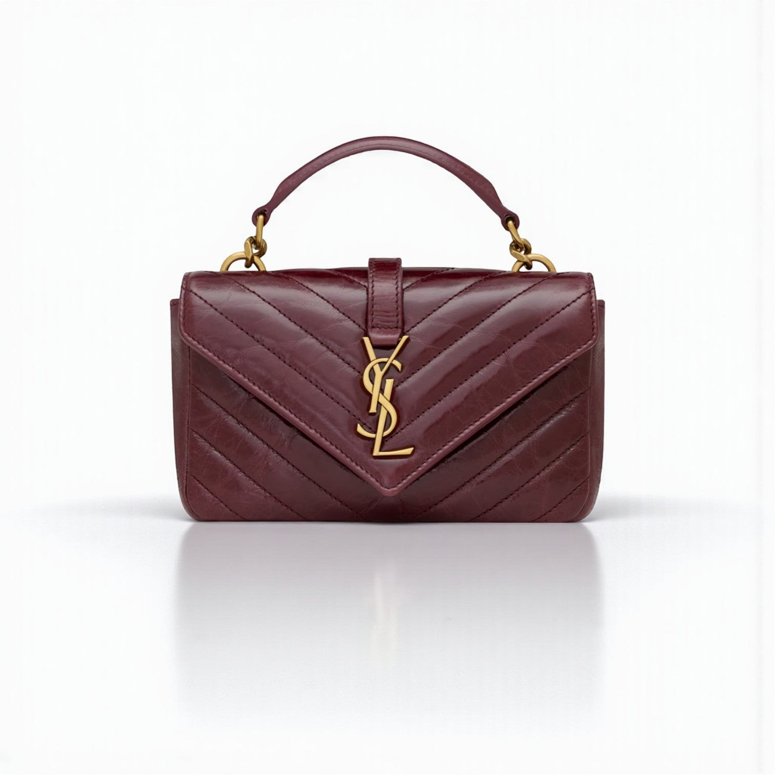 YSL Mini College Chain Shoulder Bag in Maroon Leather