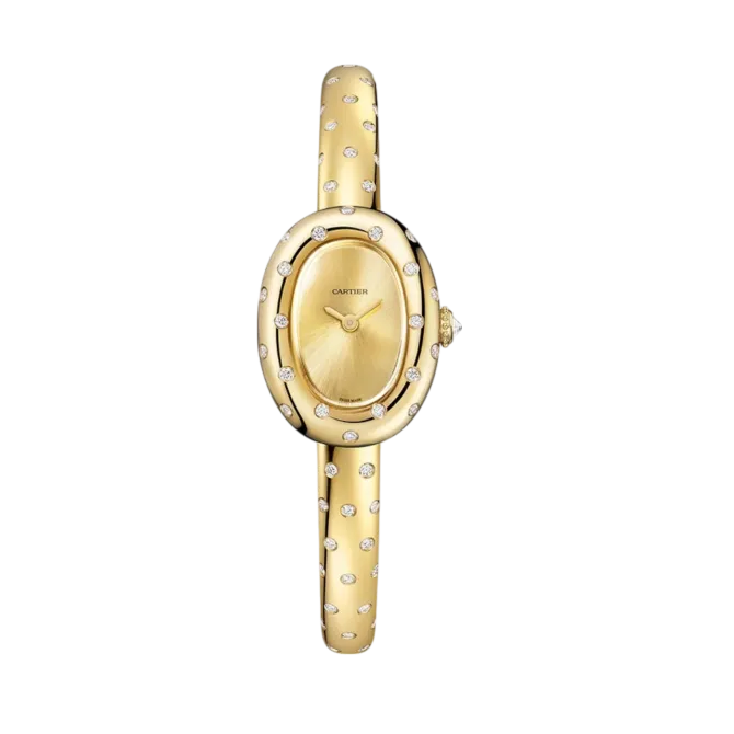 Cartier Baignoire Bangle Zircon Steel Quartz Yellow Gold