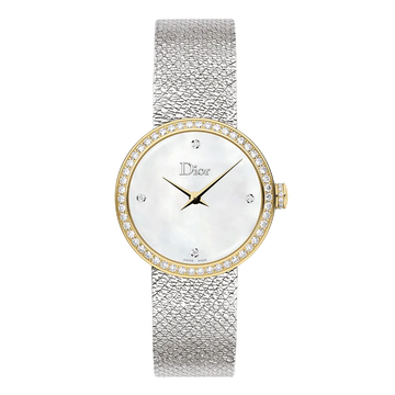 La D de Dior Satine Gold Watch with Pearl & Zircon Dial
