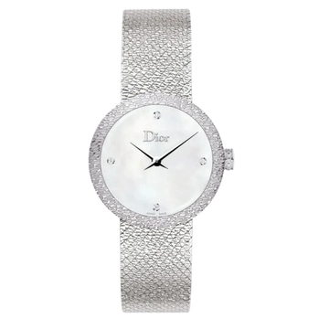 La D de Dior Satine Steel Watch with Zircon & Pearl Dial